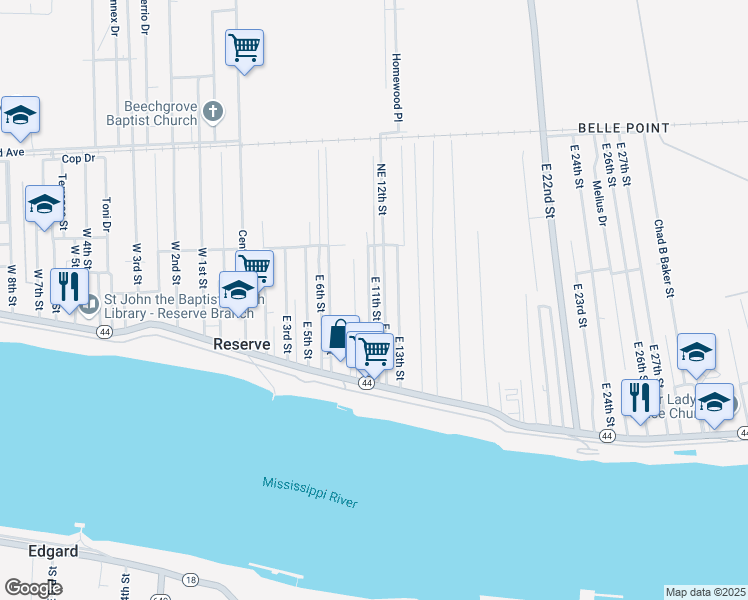 map of restaurants, bars, coffee shops, grocery stores, and more near 193 East 11th Street in Reserve