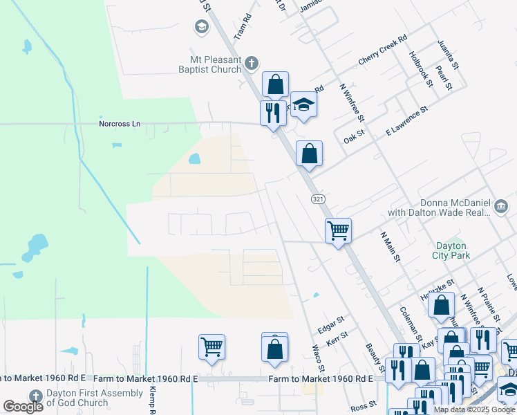 map of restaurants, bars, coffee shops, grocery stores, and more near 1890 Cedar Lane in Dayton