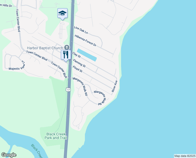 map of restaurants, bars, coffee shops, grocery stores, and more near 837 Floyd Street in Fleming Island