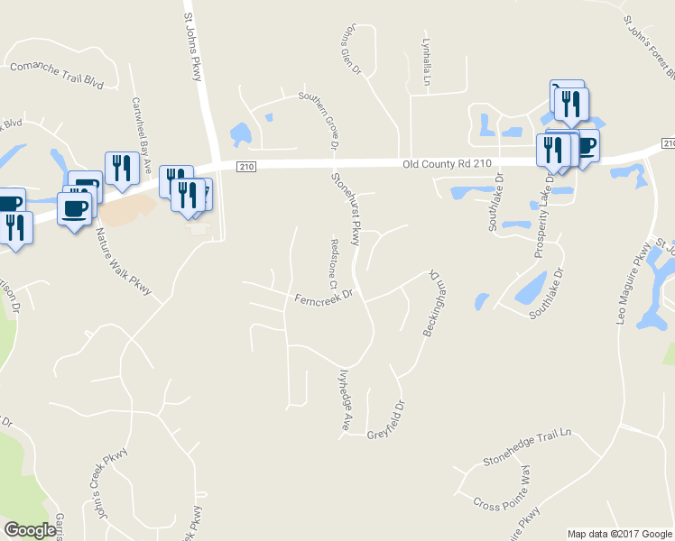 map of restaurants, bars, coffee shops, grocery stores, and more near 1624 Redstone Court in St. Augustine