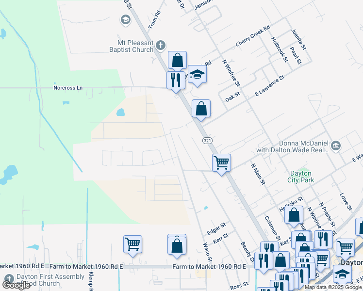 map of restaurants, bars, coffee shops, grocery stores, and more near 2003 Waco Street in Dayton