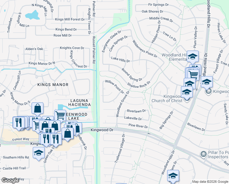 map of restaurants, bars, coffee shops, grocery stores, and more near 1830 Clover Spring Drive in Houston
