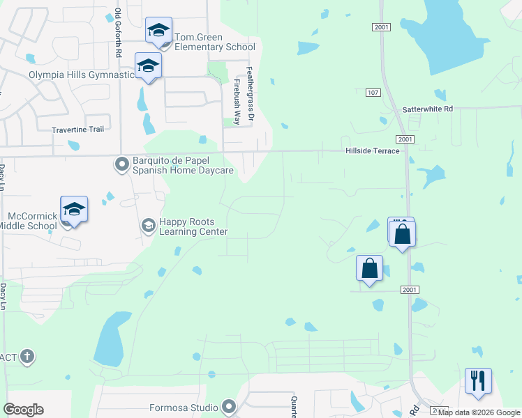 map of restaurants, bars, coffee shops, grocery stores, and more near 215 Brook Cove in Buda