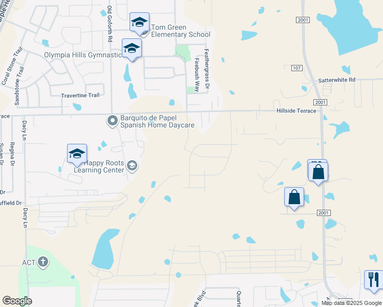 map of restaurants, bars, coffee shops, grocery stores, and more near 1390 Hillside Terrace in Buda