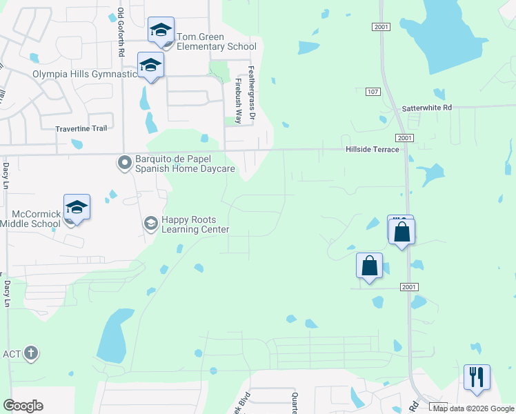 map of restaurants, bars, coffee shops, grocery stores, and more near 1390 Hillside Terrace Dr in Buda