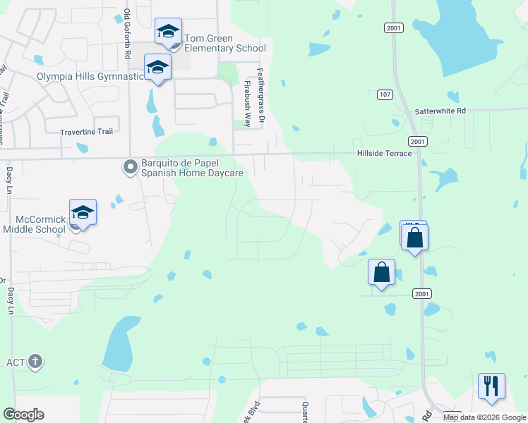 map of restaurants, bars, coffee shops, grocery stores, and more near 1390 Hillside Terrace Dr in Buda