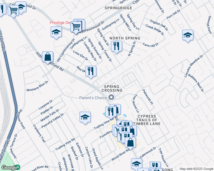 map of restaurants, bars, coffee shops, grocery stores, and more near 2042 Rustling Trees Way in Spring