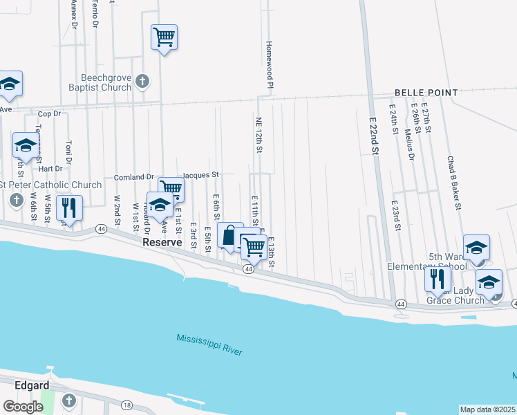 map of restaurants, bars, coffee shops, grocery stores, and more near 193 East 11th Street in Reserve