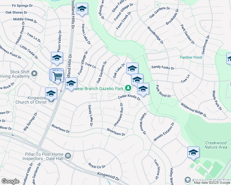 map of restaurants, bars, coffee shops, grocery stores, and more near 3318 Village Falls Court in Humble