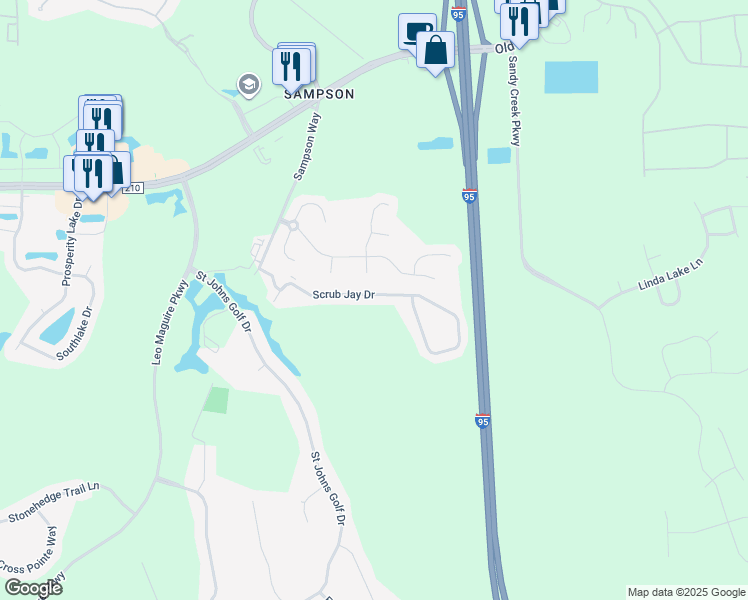 map of restaurants, bars, coffee shops, grocery stores, and more near 486 Scrub Jay Drive in Saint Augustine