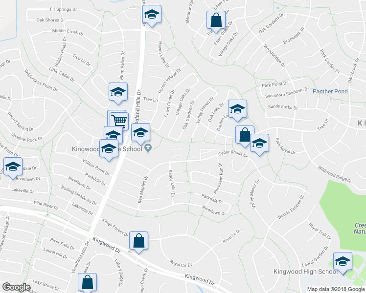 map of restaurants, bars, coffee shops, grocery stores, and more near 3153 Cedar Knolls Drive in Humble