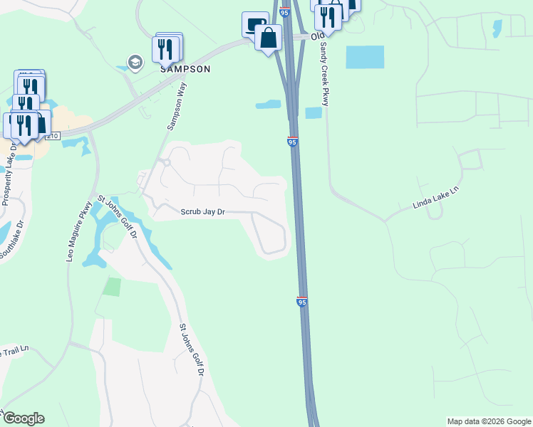 map of restaurants, bars, coffee shops, grocery stores, and more near 658 Scrub Jay Drive in St. Augustine