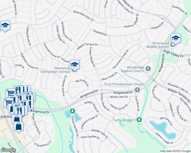 map of restaurants, bars, coffee shops, grocery stores, and more near 5126 Sycamore Creek Drive in Humble