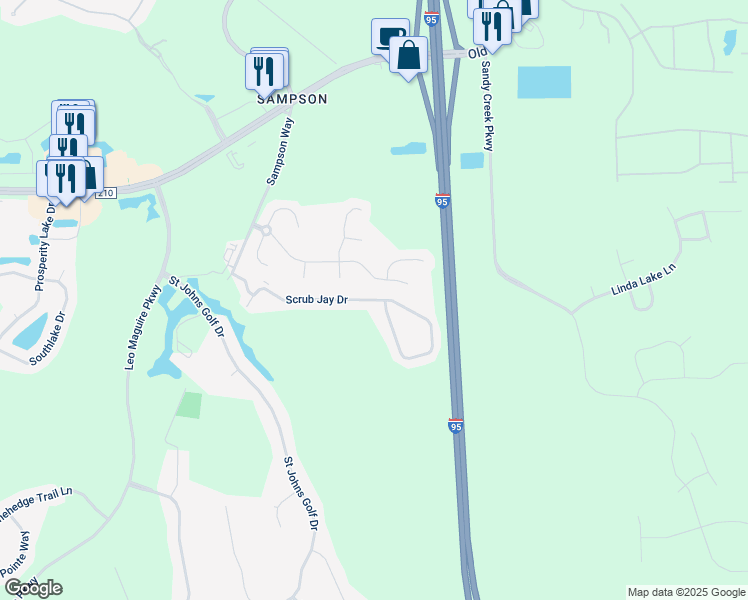map of restaurants, bars, coffee shops, grocery stores, and more near 550 Scrub Jay Drive in St. Augustine