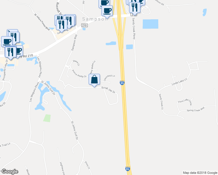 map of restaurants, bars, coffee shops, grocery stores, and more near 627 Scrub Jay Drive in St. Augustine