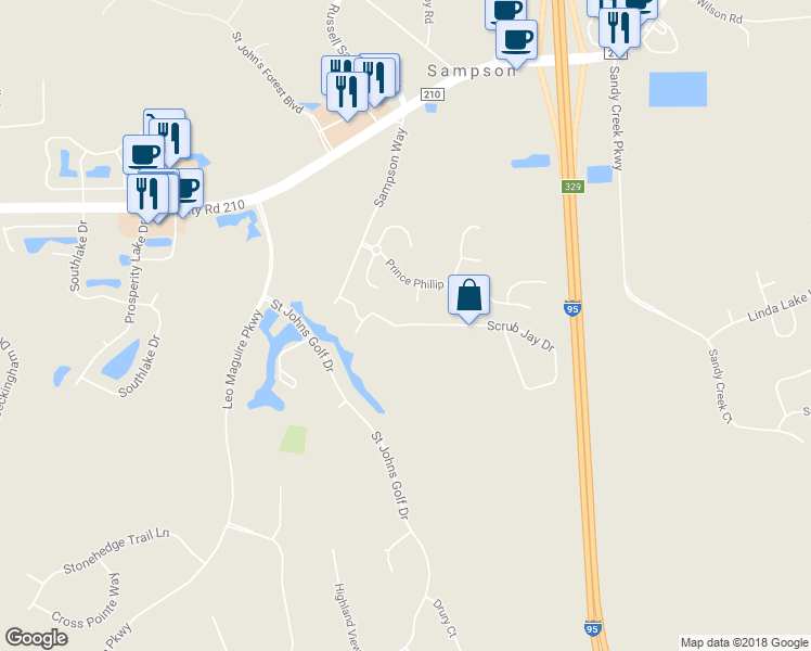 map of restaurants, bars, coffee shops, grocery stores, and more near 345 Scrub Jay Drive in St. Augustine