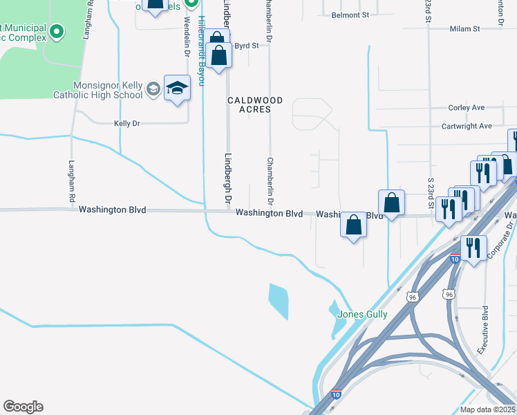 map of restaurants, bars, coffee shops, grocery stores, and more near 5480 Washington Boulevard in Beaumont