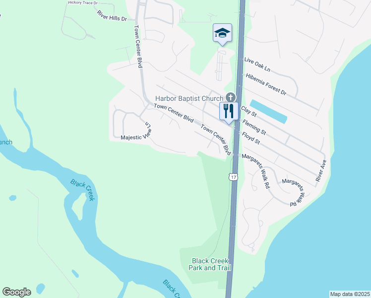 map of restaurants, bars, coffee shops, grocery stores, and more near 2308 Crooked Pine Lane in Orange Park