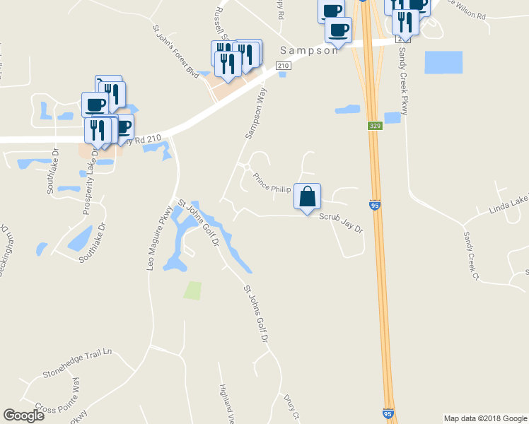 map of restaurants, bars, coffee shops, grocery stores, and more near 345 Scrub Jay Drive in Saint Augustine