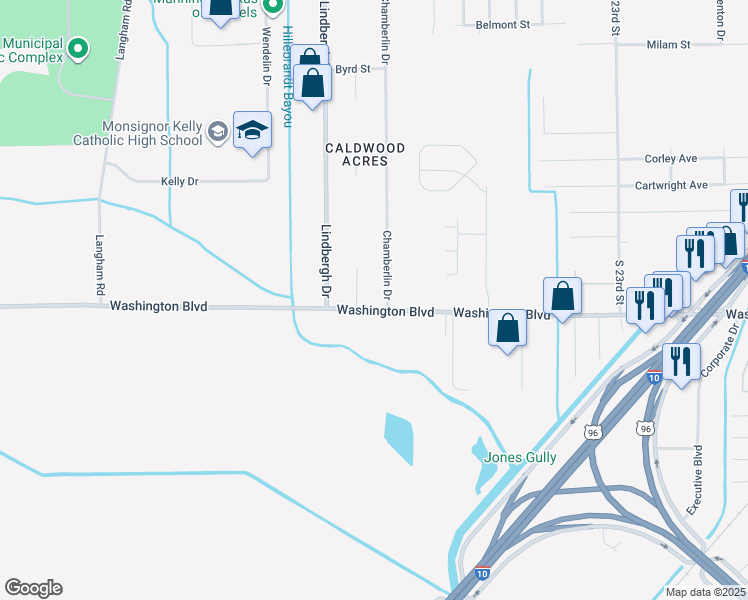 map of restaurants, bars, coffee shops, grocery stores, and more near 5480 Washington Boulevard in Beaumont