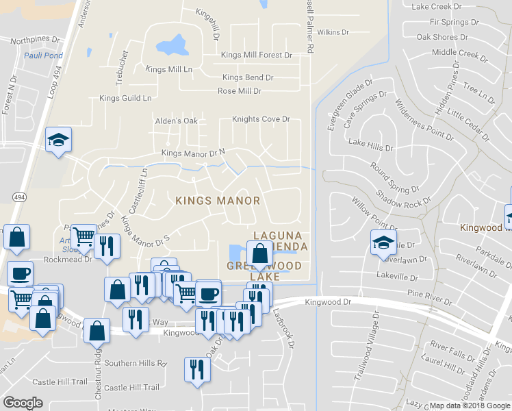 map of restaurants, bars, coffee shops, grocery stores, and more near 26886 Squires Park Drive in Harris County