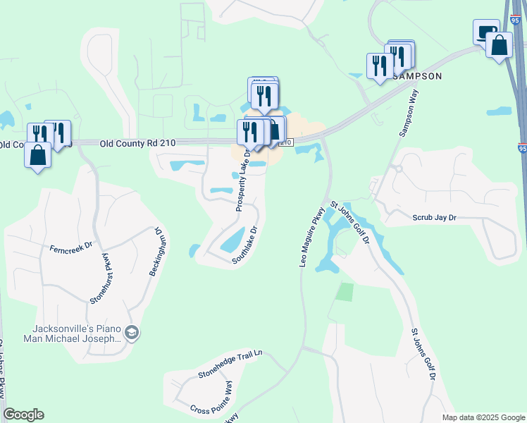 map of restaurants, bars, coffee shops, grocery stores, and more near 1005 Lake Apopka Court in St. Augustine