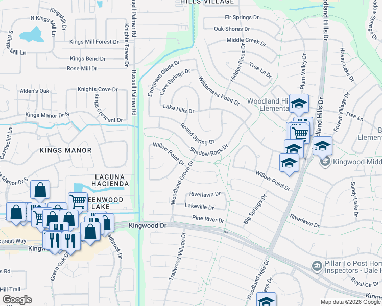 map of restaurants, bars, coffee shops, grocery stores, and more near 1951 Shadow Rock Drive in Humble