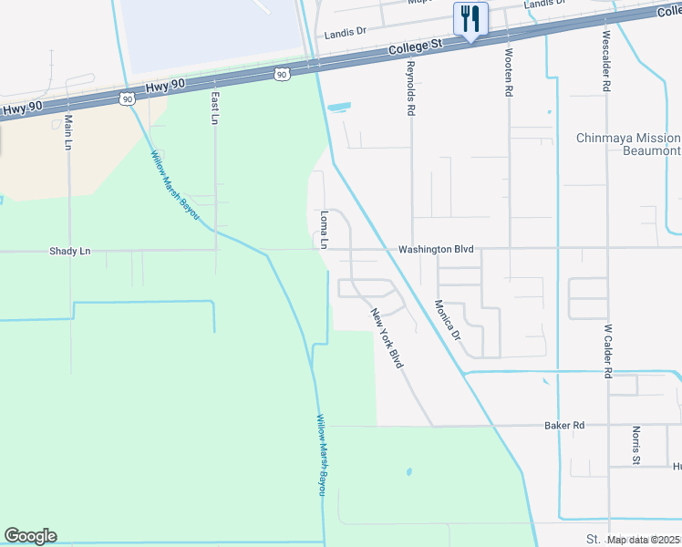 map of restaurants, bars, coffee shops, grocery stores, and more near 9710 Arkansas Street in Beaumont