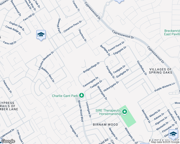 map of restaurants, bars, coffee shops, grocery stores, and more near 4602 Bridgevillage Drive in Spring