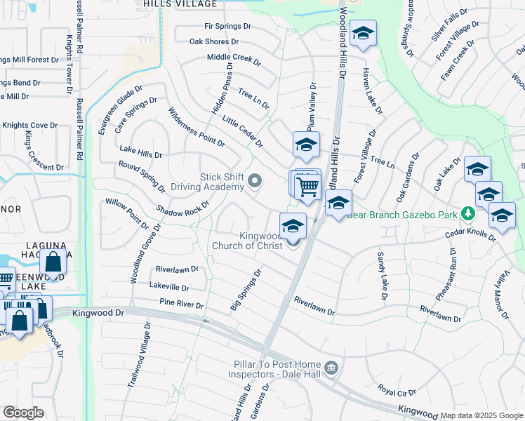 map of restaurants, bars, coffee shops, grocery stores, and more near 2150 Lake Hills Drive in Houston