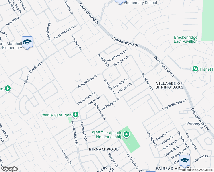 map of restaurants, bars, coffee shops, grocery stores, and more near 24003 Smokeygate Court in Spring