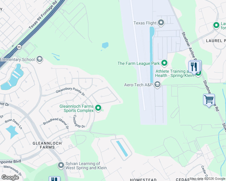 map of restaurants, bars, coffee shops, grocery stores, and more near 19922 Letchfield Hollow Drive in Spring