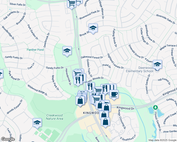 map of restaurants, bars, coffee shops, grocery stores, and more near 3647 Cape Forest Drive in Houston