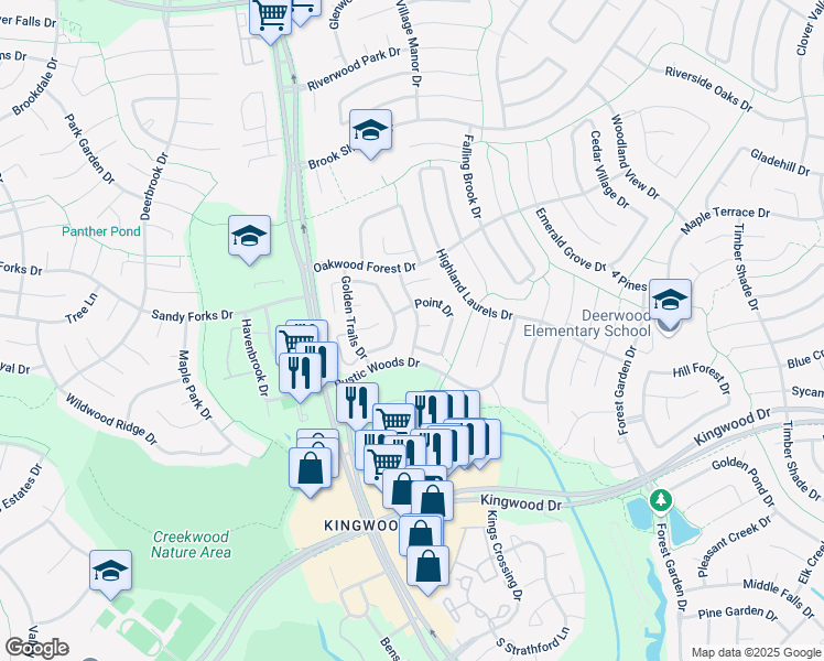 map of restaurants, bars, coffee shops, grocery stores, and more near 3327 Valley Gardens Drive in Humble