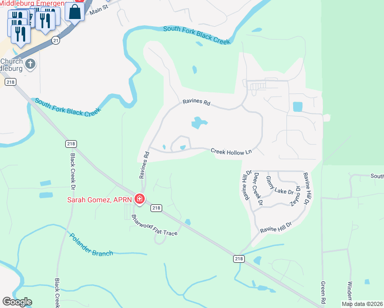 map of restaurants, bars, coffee shops, grocery stores, and more near 3837 Creek Hollow Lane in Middleburg