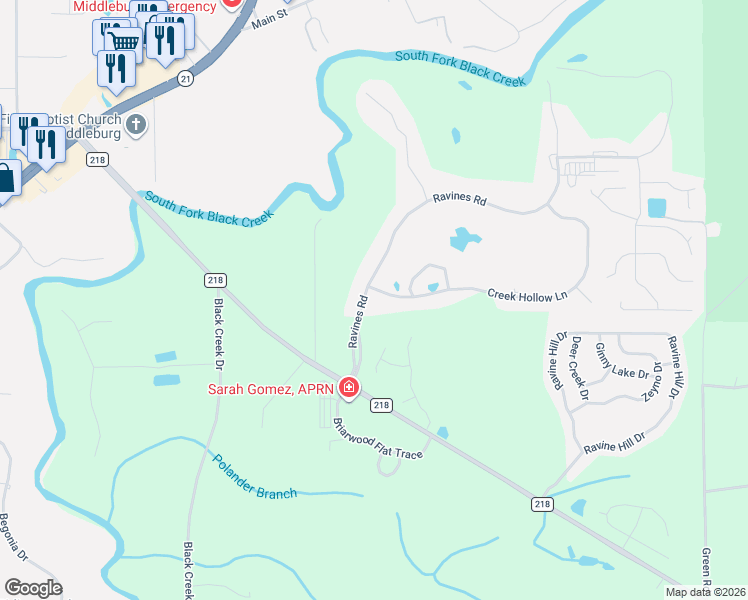 map of restaurants, bars, coffee shops, grocery stores, and more near 3876 Creek Hollow Lane in Middleburg