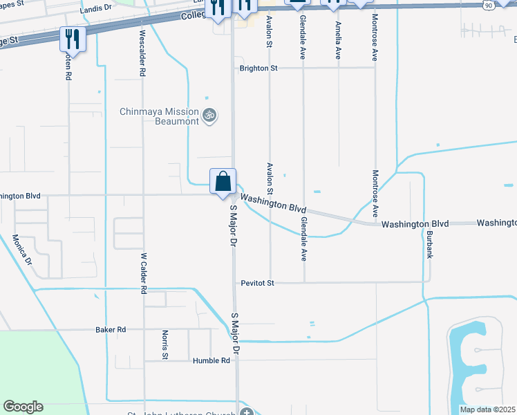 map of restaurants, bars, coffee shops, grocery stores, and more near 8275 Washington Boulevard in Beaumont