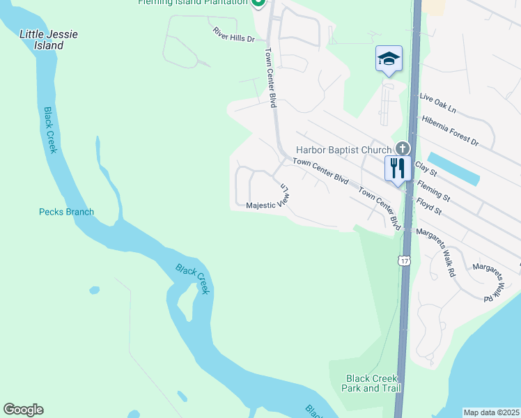 map of restaurants, bars, coffee shops, grocery stores, and more near 1631 Majestic View Lane in Orange Park