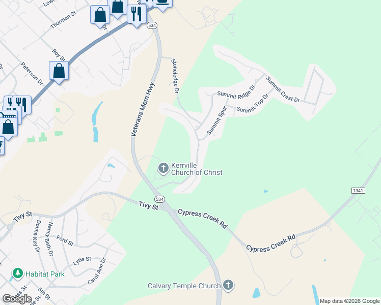 map of restaurants, bars, coffee shops, grocery stores, and more near 2012 Vista Ridge Drive in Kerrville