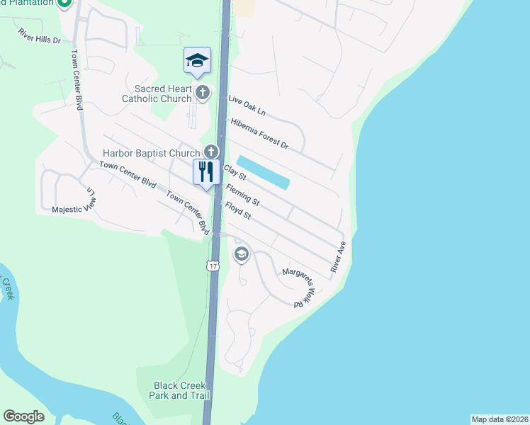 map of restaurants, bars, coffee shops, grocery stores, and more near 920 Fleming Street in Fleming Island