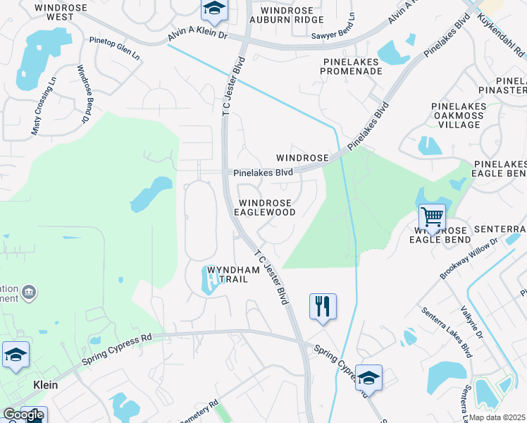 map of restaurants, bars, coffee shops, grocery stores, and more near 20411 Evergreen Springs Lane in Spring