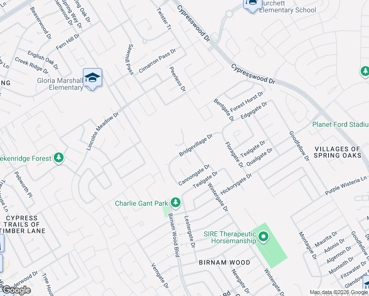 map of restaurants, bars, coffee shops, grocery stores, and more near 4507 Bridgevillage Drive in Spring