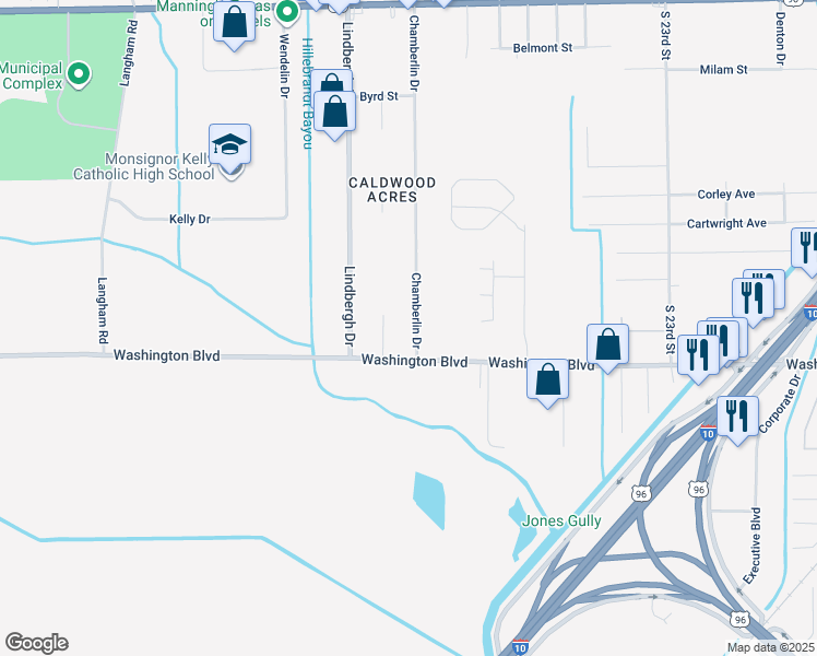 map of restaurants, bars, coffee shops, grocery stores, and more near 1670 Chamberlin Drive in Beaumont