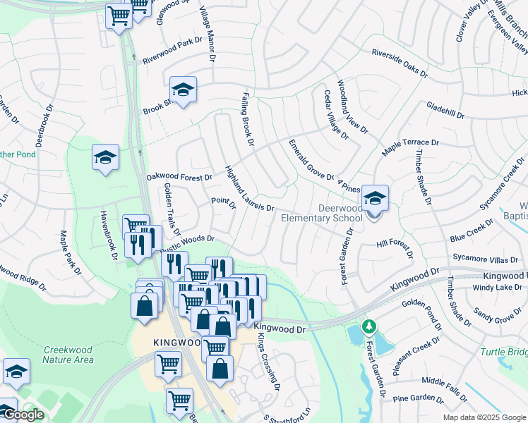 map of restaurants, bars, coffee shops, grocery stores, and more near 2814 Grand Falls Drive in Houston
