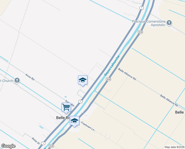 map of restaurants, bars, coffee shops, grocery stores, and more near 7229 Louisiana 1 in Belle Rose