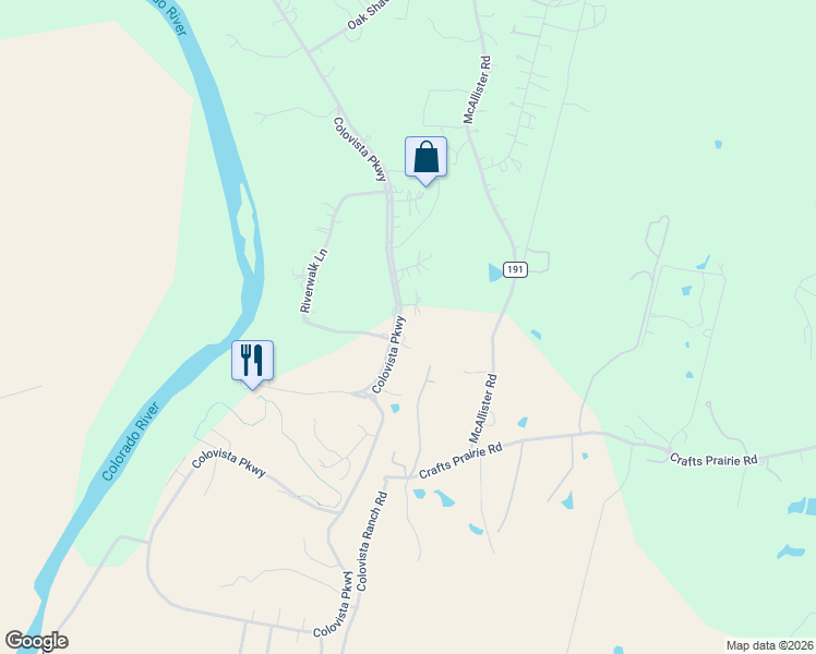 map of restaurants, bars, coffee shops, grocery stores, and more near 233 Colovista Parkway in Bastrop