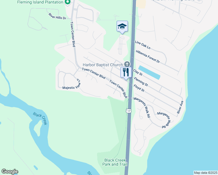 map of restaurants, bars, coffee shops, grocery stores, and more near 1187 Wild Ginger Lane in Orange Park