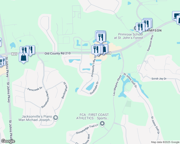 map of restaurants, bars, coffee shops, grocery stores, and more near 196 Southlake Drive in St. Augustine