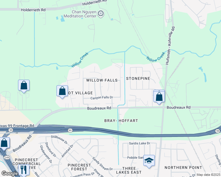 map of restaurants, bars, coffee shops, grocery stores, and more near 20122 Yellow Canyon Falls Drive in Tomball
