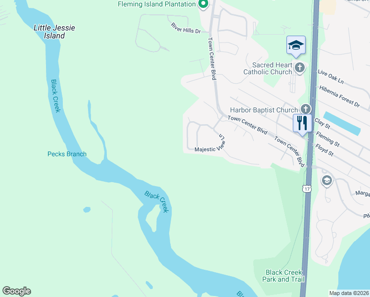 map of restaurants, bars, coffee shops, grocery stores, and more near 1594 Majestic View Lane in Orange Park